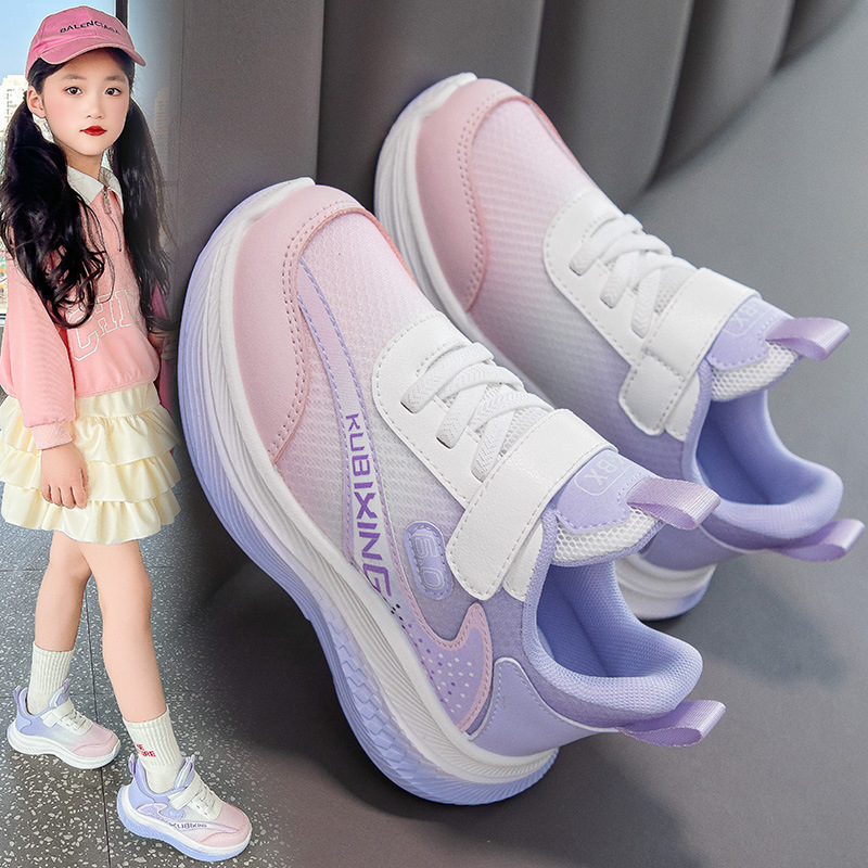 女の子の靴2025新型春秋単網通気性子供の運動靴の中の大きい子供の女の子の超軽いランニング靴|undefined