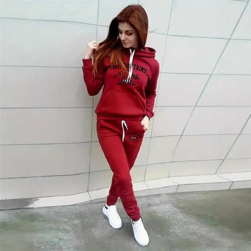 Independent station casual pullover hoodie set with letter print hoodie and pants set for women 0002