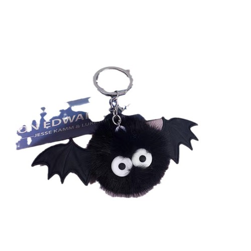 蝙蝠小精灵毛球可爱钥匙扣硅胶翅膀蝙蝠汽车包包毛绒挂件厂家直销