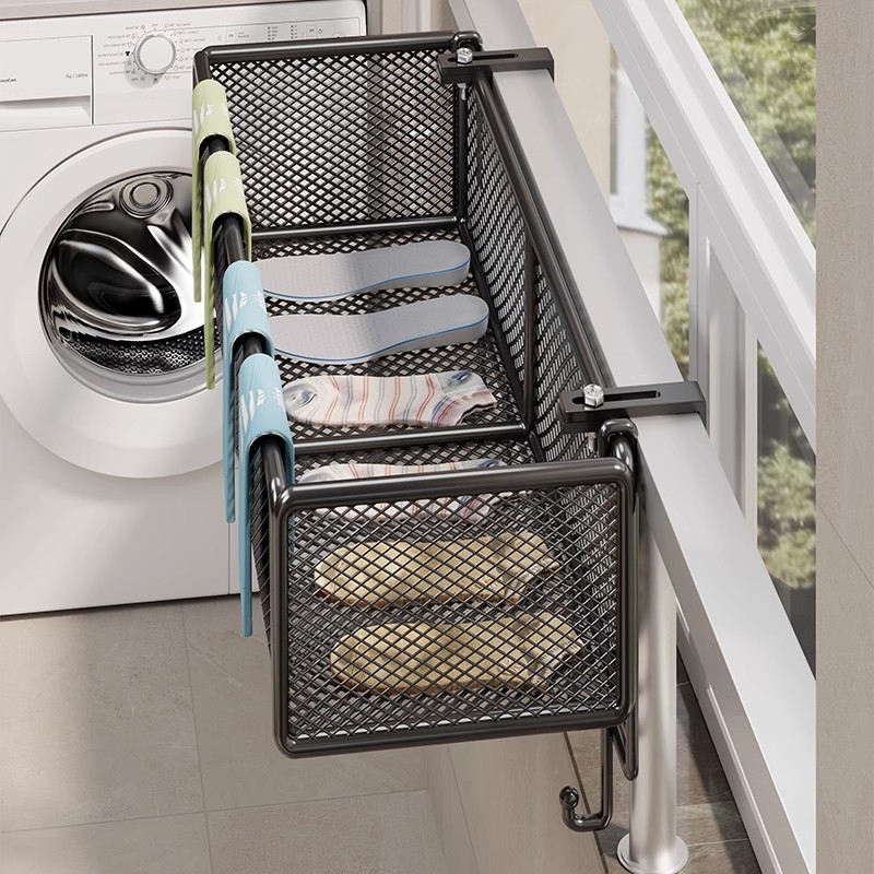 Balcony Sock Drying Rack, No-Drill Multifunctional Railing Storage Rack, Hanging Clothes Rack