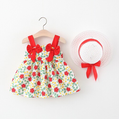 1407 children's skirt wholesale baby summer new product double bow dress princess skirt consignment sale and hat