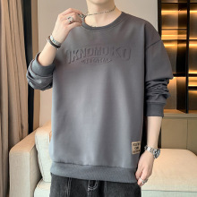 卫衣男秋季新款美式潮流宽松字母钢印圆领打底衫胖子大码时尚上衣