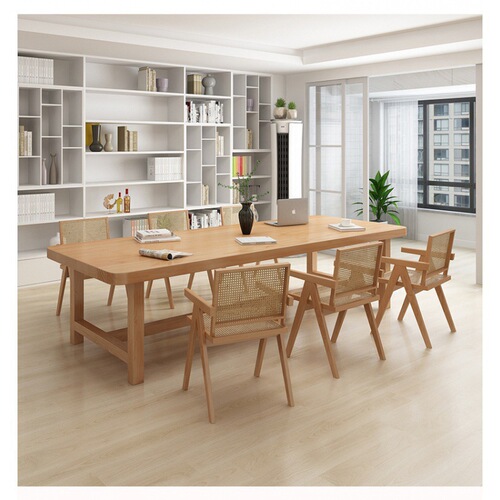 Modern minimalist solid wood office conference table, multi-person negotiation conference table and chair set, library reading solid wood desk