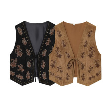 ZA速卖通爆款跨境外贸批发欧美风时尚刺绣绒面质感效果马甲背心