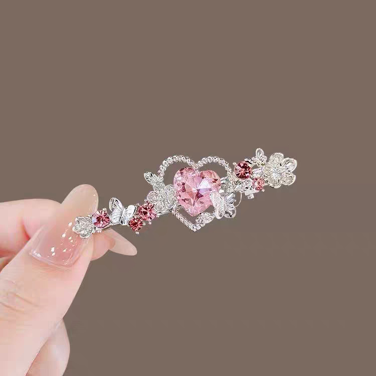 絶妙な合金ヘアピン、ラブバタフライラインストーン、多用途前髪クリップ、軽くて豪華なサイドクリップ、ファッショナブルなヘアピンヘアアクセサリー|undefined