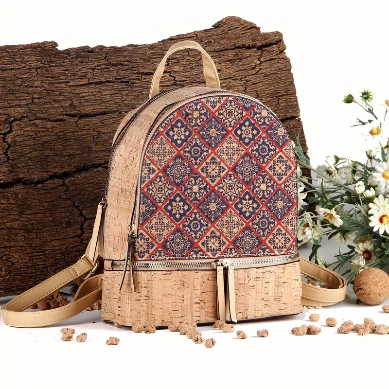 2024 New Woodgrain Environmental Protection Print Art Foldable Storage Zipper Backpack_voghion.com