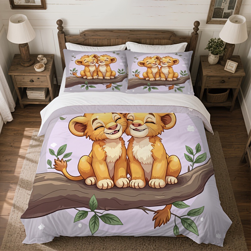 TEMU / JIT textil doméstico molido impresión digital ropa de cama kit león patrón creativo fuente fábrica