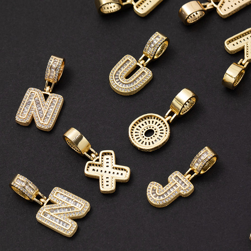 Cross-border Western and Eastern style candy crystal zirconium hip-hop letter pendant jewelry accessories men ABC letter necklace pendant