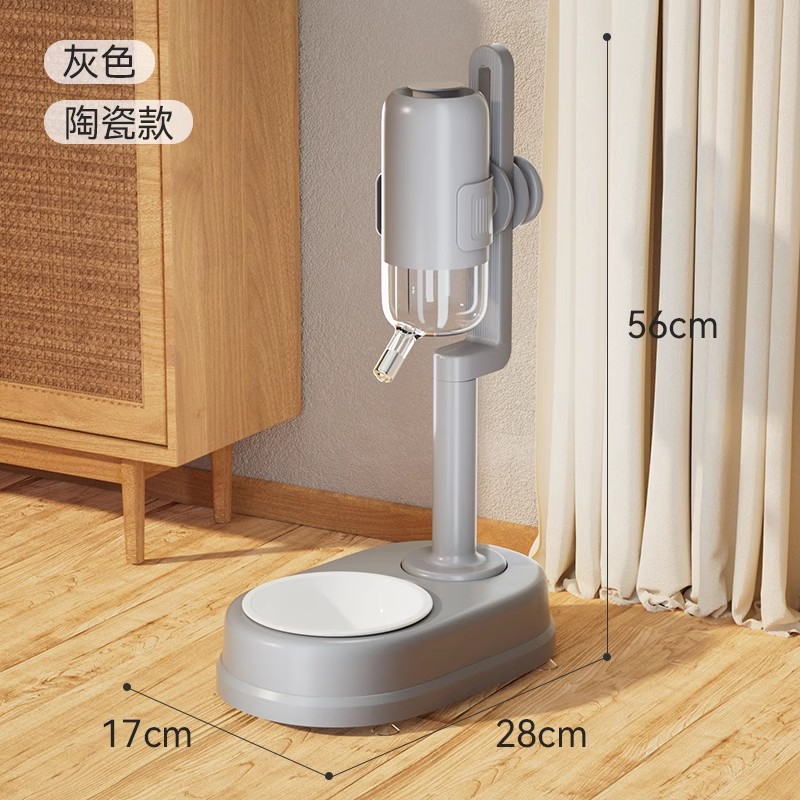 Perro vertical transfronterizo fuente de bebida automática para mascotas alimentación ajustable para mascotas de acero inoxidable antidetonante doble tazón de gato