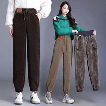 雪尼尔加绒加厚休闲裤女裤2025秋冬新款高腰束脚运动裤哈伦裤跨境