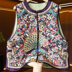ハイエンド紫新中国式シミュレーション糸馬甲ベスト女性2025春項重工刺繍亀割れ上着
