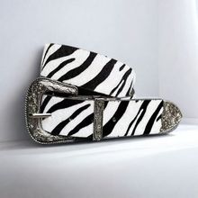 西部牛仔扣腰带雕刻唐草花针扣三件套斑马纹马毛时尚百原创设计