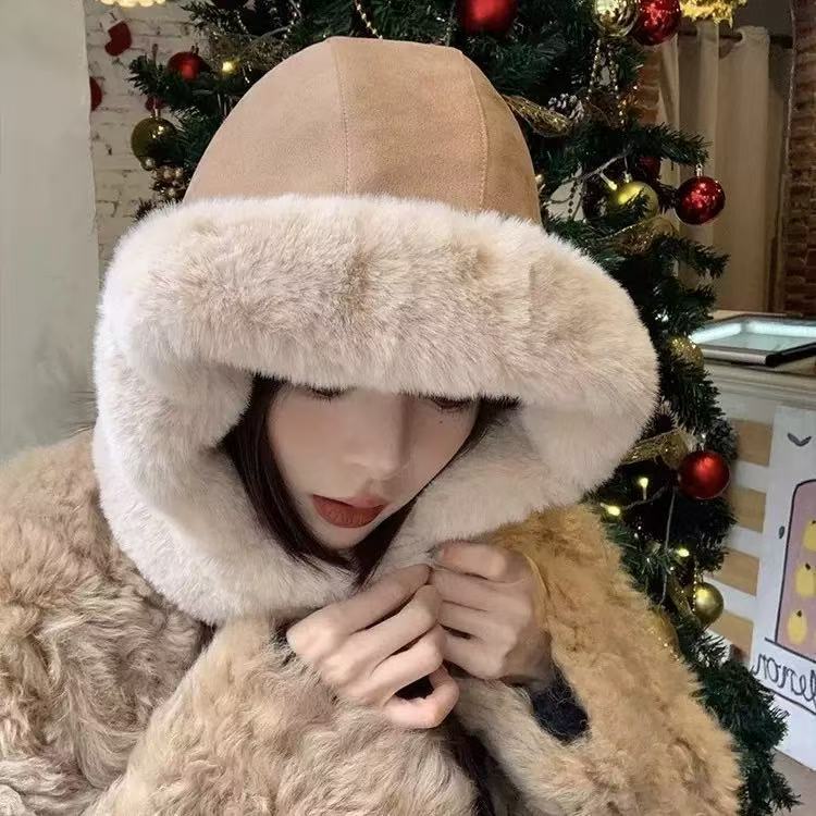 帽子秋冬新款女麂皮绒外贸冬季雷锋帽保暖毛绒冬帽跨境围脖一体帽|undefined