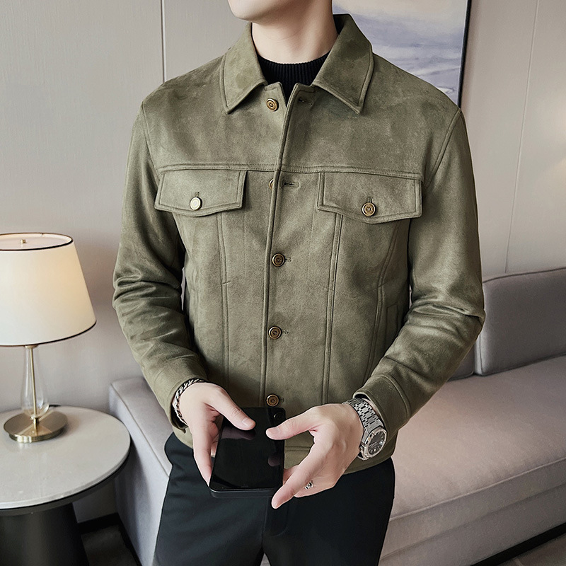 Una generación de 2025 otoño e invierno nuevo producto chaqueta de terciopelo de piel de ciervo para niños chaqueta de hombre delgada de solapa corta coreana