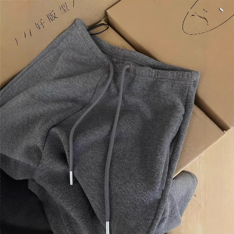 美式复古灰色肌理感弧形窄腰头香蕉裤女秋冬慵懒风宽松休闲卫裤子|undefined