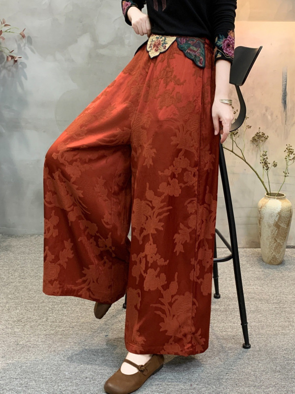 2025秋季缎面提花九分裤刺绣腰片款式女士大码阔腿裤|undefined