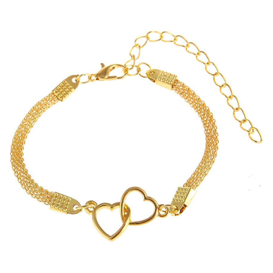Europe and the United States cross-border AliExpress retro new double love bracelet creative design ring interlocking bright silver bracelet wholesale