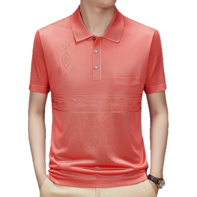 Verano nuevo estilo suéter de color sólido suelta camisa de papá de mediana edad delgada manga corta casual hombres solapa camiseta polo