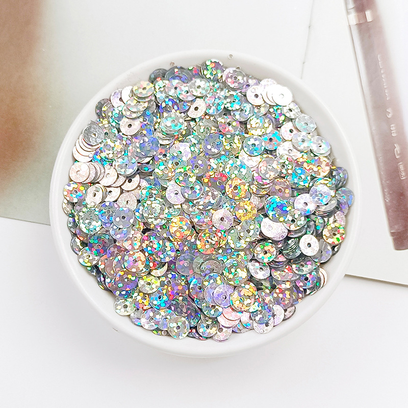 Yaluo PET lentejuelas 6MM ronda plana agujero medio DIY plata fondo multicolor de detección de Chuck de comercio exterior color mezclado PIN de fábrica