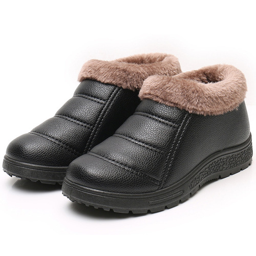 Cotton shoes for women's winter home furnishing mother's shoes with velvet thick grandma cotton shoes PU face snow boots comfortable thick sole women's cotton shoes
