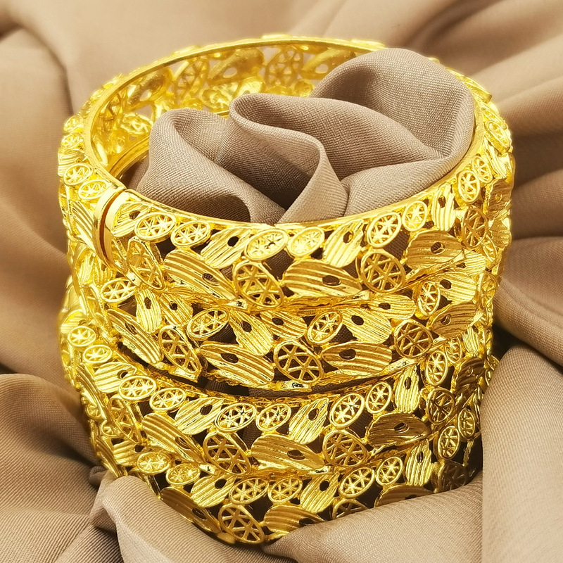 Cross-Border 24K Gold-Plated Bracelet Dubai Wedding Indian Nigerian Women's Bridal Sand Gold Bracelet Jewelry Wholesale