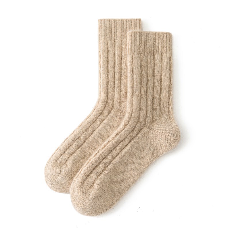7-Pin Double-Strand Twisted Cashmere Socks for Men and Women, 100 Pure Cashmere, Sweat-Absorbent and Breathable Mid-Calf Socks for Men and Women
