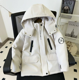 跨境专供男童冬季新款棉服儿童中大童连帽刺绣星星派克服棉衣外套
