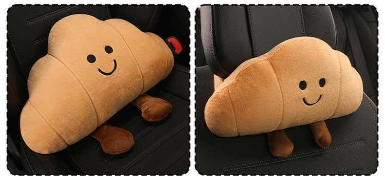 Fun and Cute Croissant Car Headrest Pillow Plush Car Doll Doll Creative Cartoon Headrest Pillow