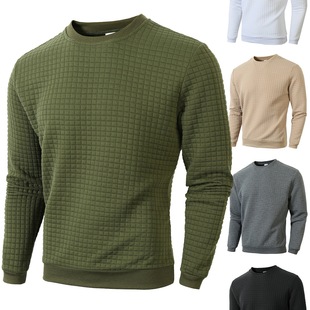 European Size Autumn and Winter New Export Slim Round Neck Long-Sleeved Square Plaid Personalized European and American Style Casual Bottoming Shirt for Men
