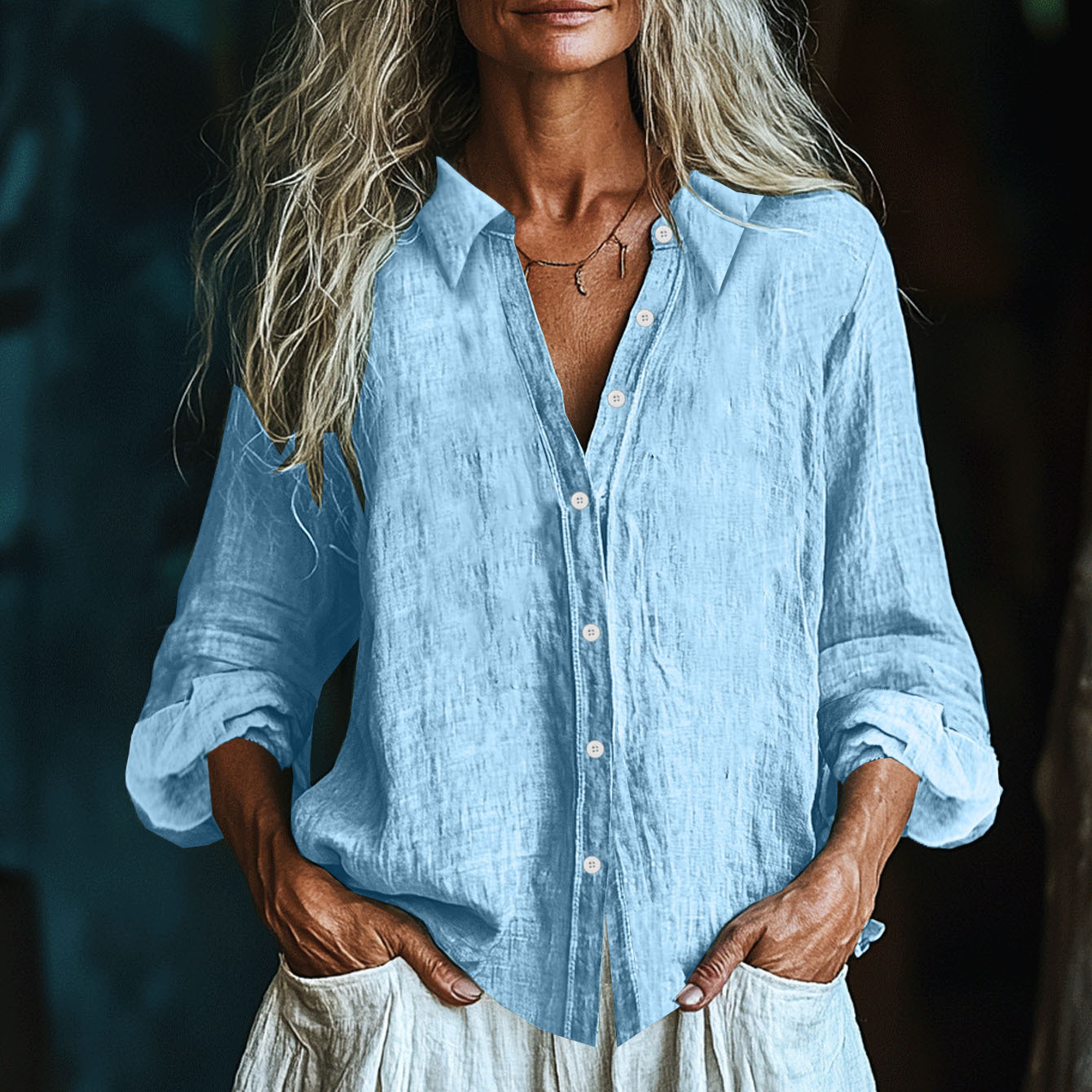 2025 Amazon Shein Cross-Border Temu Independent Station European and American Cotton and Linen Button Women's Shirt New Style