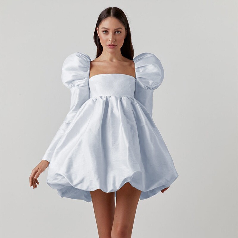 23 Amazon Cross-Border European and American Elegant Puff Sleeve Sexy Satin Party Dress Sexy Princess Dress for Women