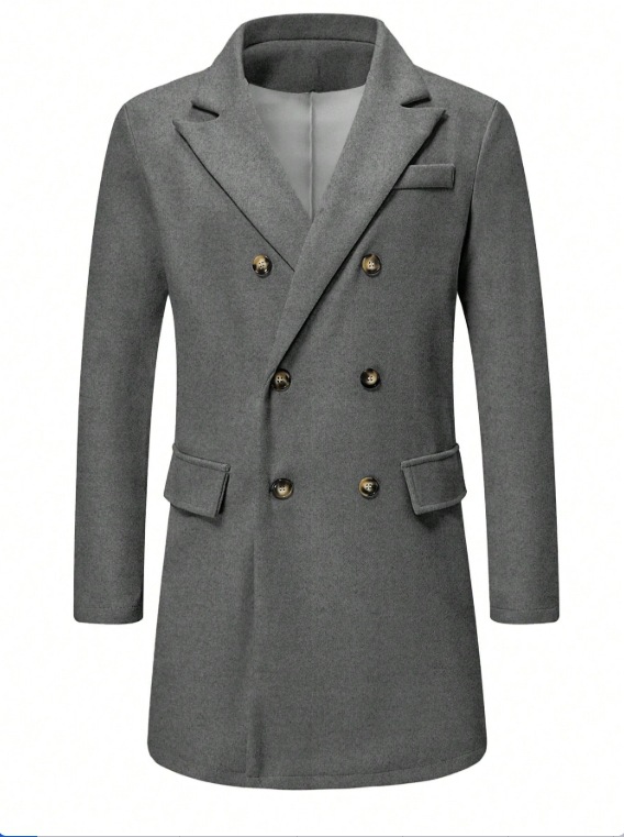 Abrigo de Lana Cruzado para Hombre, Otoño/Invierno 2025, Comercio Exterior Transfronterizo, Estilo Europeo y Americano, Abrigo de Lana, Amazon Temu