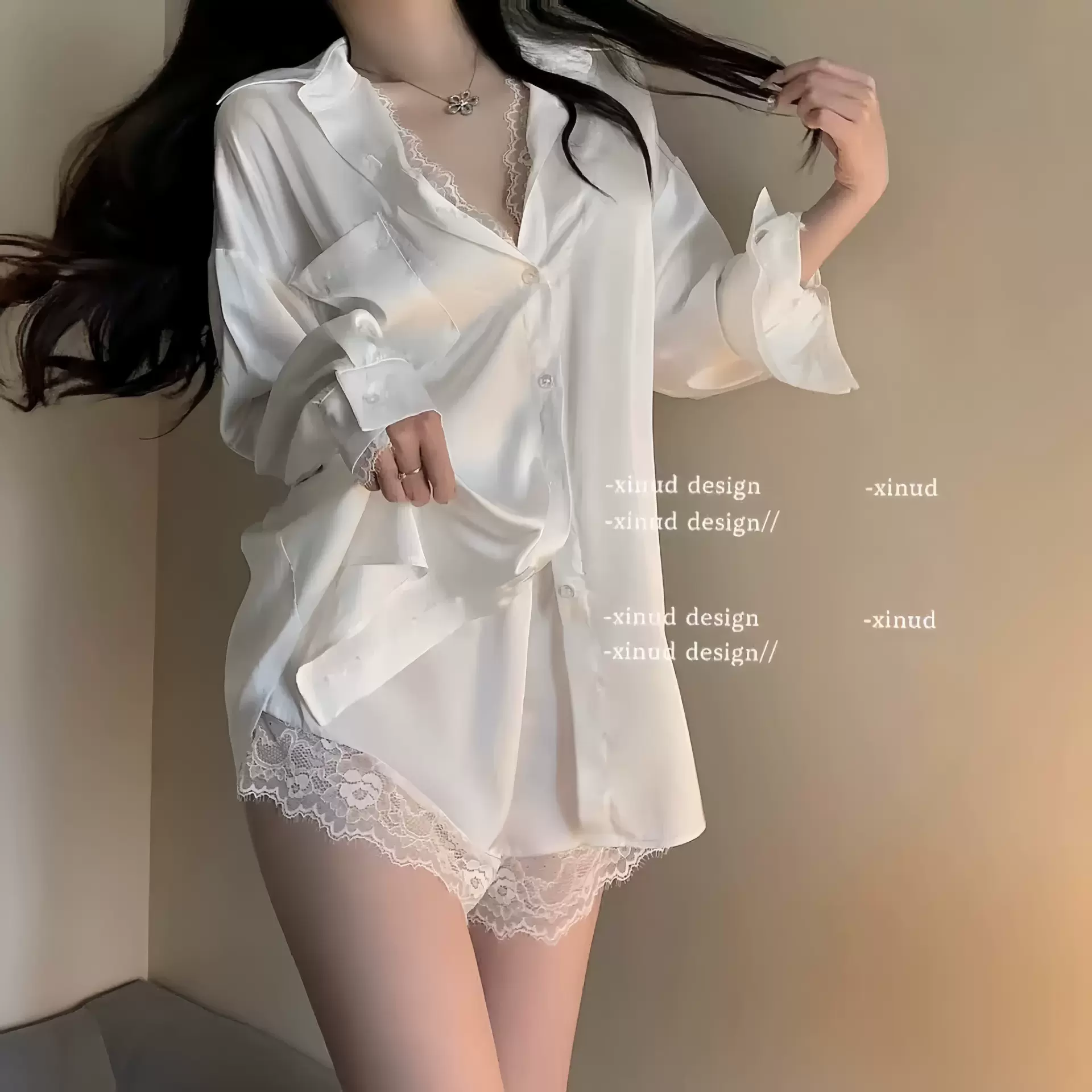 瑰云情趣内衣男友风衬衫冰丝性感大码睡衣纯欲蕾丝缎面睡裙家居服