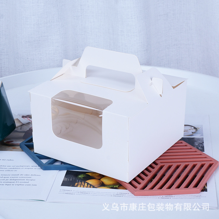 6寸7寸8寸白色手提蛋糕盒 巴斯克千层蛋糕盒乳酪戚风包装盒