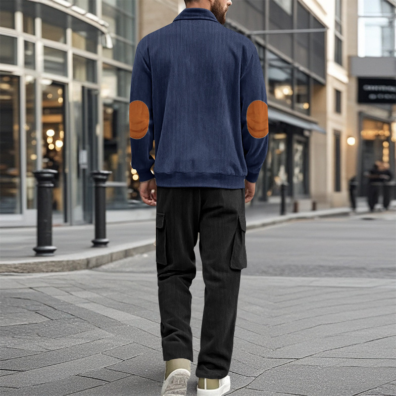 Men's Corduroy Quarter-zip Pullover And Trousers Lounge Set_voghion.com