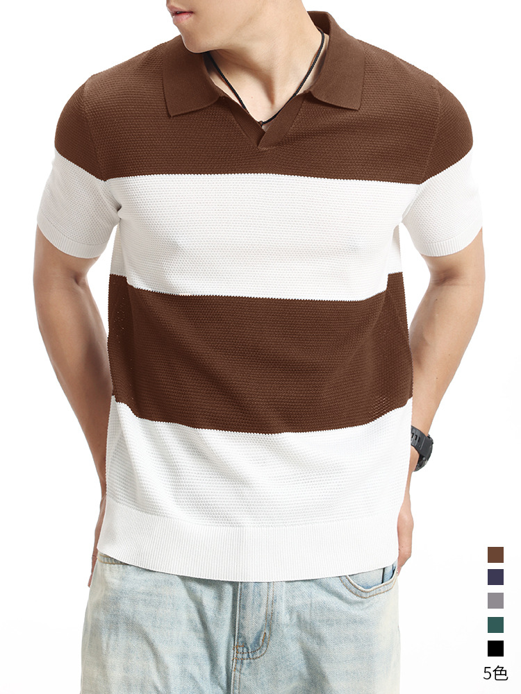 Hombres viejos ganchos de hielo de seda de punto polo camiseta de manga corta hombre de alto nivel de negocios camiseta de cuello de gaviota ropa de hombre