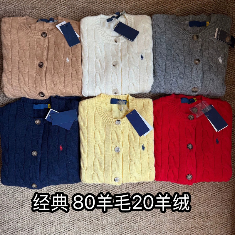 In stock: Classic 80% wool, 20% cashmere, Ralph Lauren-style embroidered sweater, a popular autumn/winter thickened wool top
