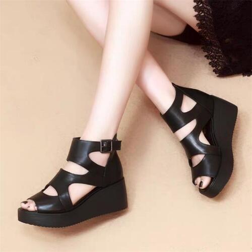 Spring and Summer Sandals Women's High Heels Platform Thick-Soled Ankle Boots Wedge Fishmouth Shoes Hollow-out Roman Shoes Breathable