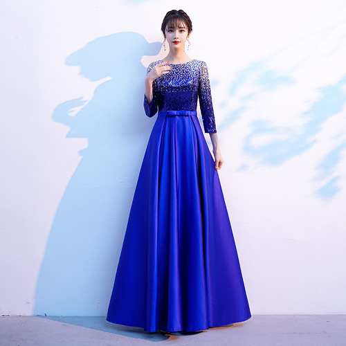 Royal blue wine  violet black Chorus Performance dresses Female adult host singers choir sequined long dress orchestra conductor Stage performance long evening dress