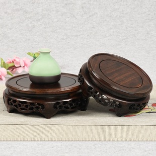 Ebony Mahogany Base Flower Pot Base Ornament Bracket Stone Ornament Strange Stone Toy Base Round