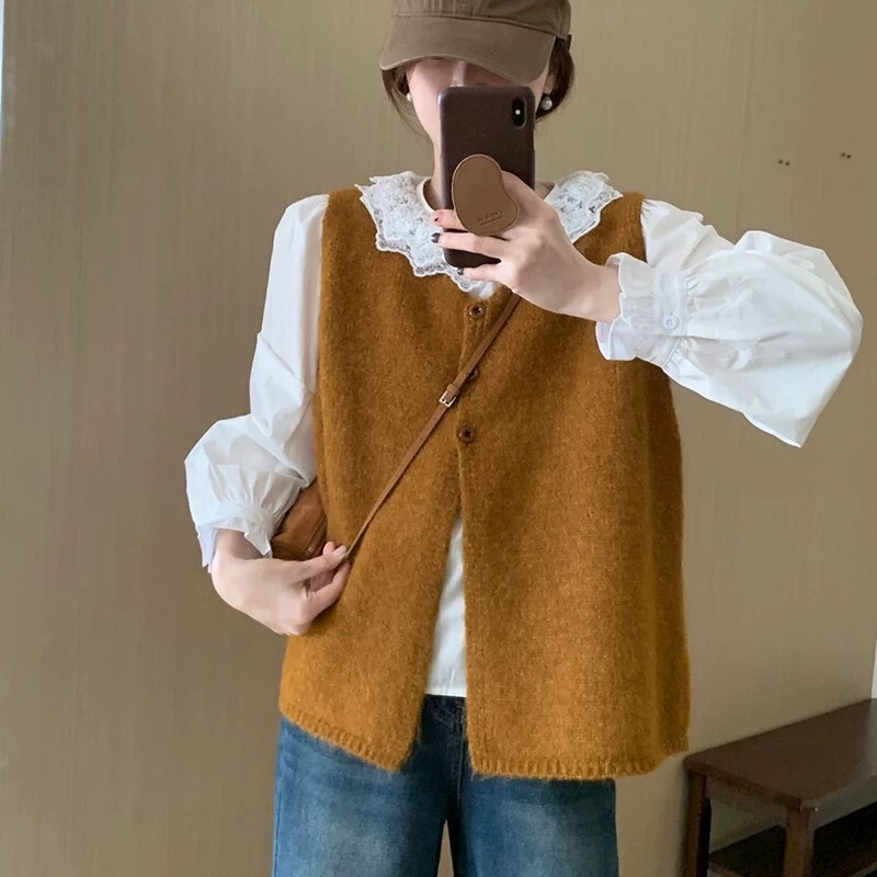 Cross-Border Simple Versatile Soft Lazy Style Sweater Vest for Women 2025 Autumn and Winter New Loose Layered Knitted Vest Cross-Border Simple Versatile Soft Lazy Style Sweater Vest for Women 2025 Autumn and Winter New Loose Layered Knitted Vest