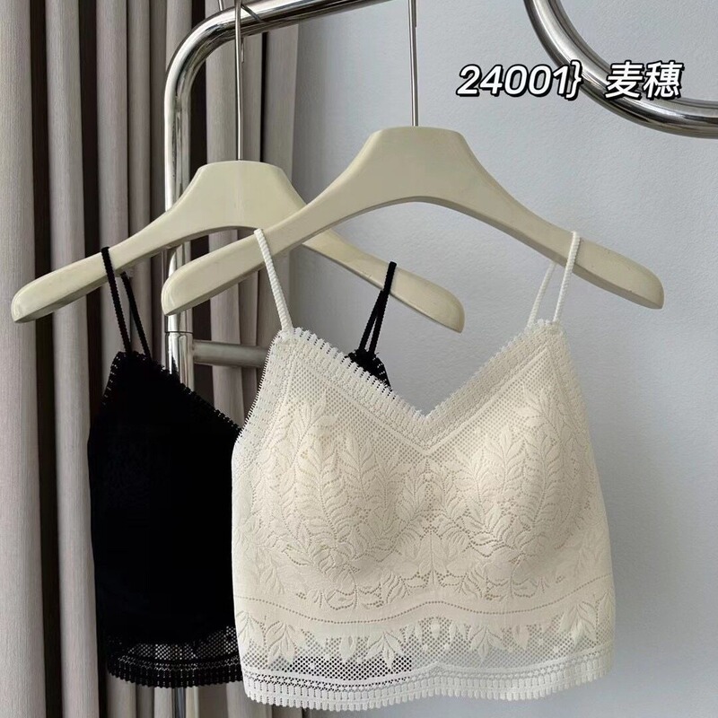Fashion Wheat Ears Lace Beautiful Back Underwear Ice Silk Traceless Fixed Cup Tube Inner Wearing Outer Wearing Non-Wear Bra Sling for Women Fashion Wheat Ears Lace Beautiful Back Underwear Ice Silk Traceless Fixed Cup Tube Inner Wearing Outer Wearing Non-Wear Bra Sling for Women