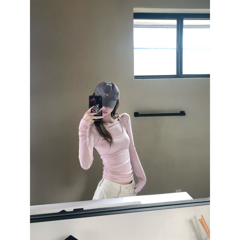 YUYUREAL 浅春系 天丝假两件修身上衣女春季设计感打底长袖T恤|undefined