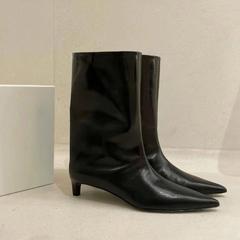 秋冬新作ルーズストレートブーツシンプルミッドカーフブーツポインテッドトゥスティレットヒールファッションブーツショートブーツ女性用