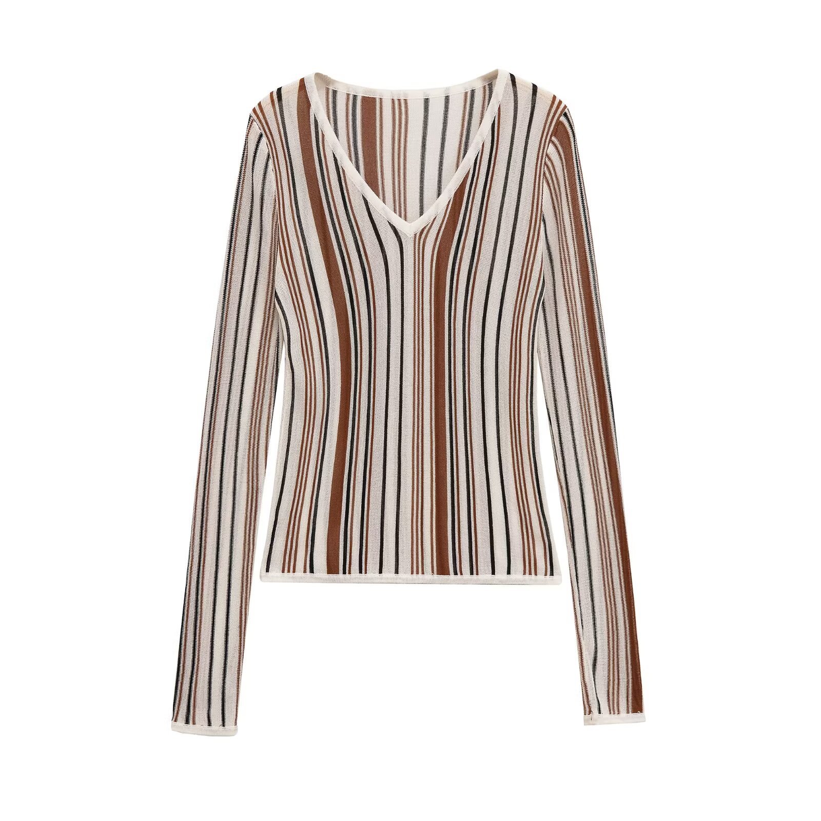 PB&ZA女装2025年秋季新款 轻熟风修身显瘦亚麻混纺V领长袖针织衫