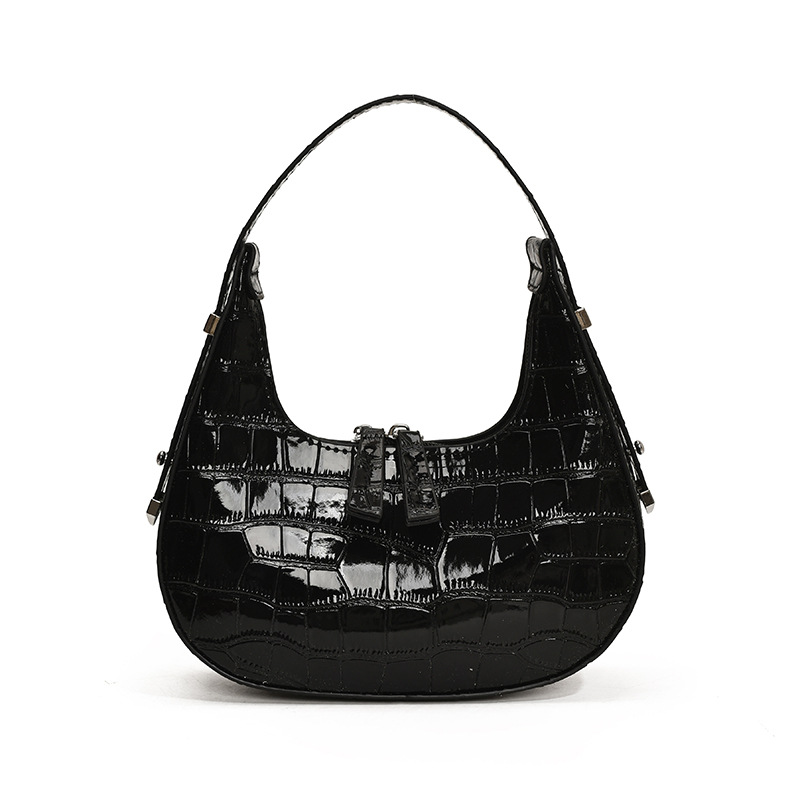 Bolso de axila con textura transfronteriza 2025 primavera nuevo bolso femenino bolso retro con patrón de piedra bolso de hombro brillante de charol