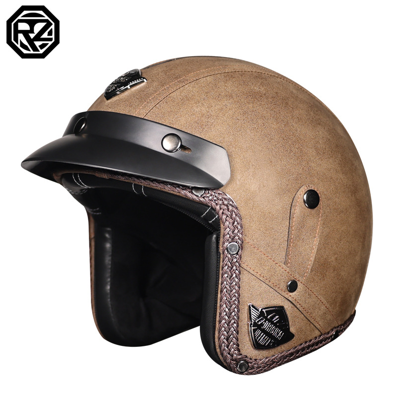 3C certificado retro Prince Cruiser motocicleta tres cuartos casco medio casco casco casco de cuero cuatro estaciones de seguridad