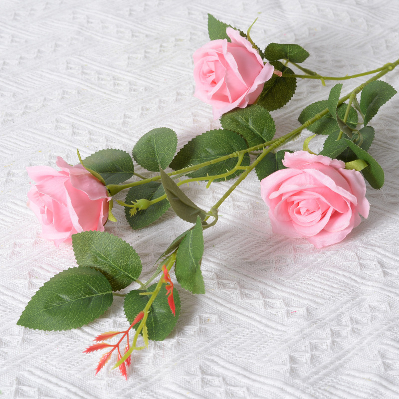 Artificial Rose manojo de 3 pequeñas rosas París Día San Valentín decoración casera la boda falsa flor seda artificial al por mayor