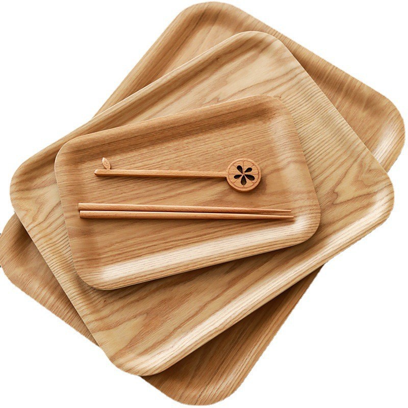 Bandeja rectangular de nogal japonés Plato de madera Plato de comida Taza de agua de café Taza de té Plato de bocadillos de frutas al por mayor para el hogar