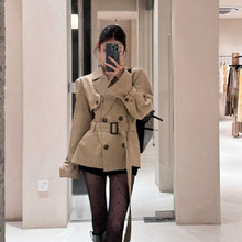美式辣妹卡其色廓形双排扣中长款风衣秋冬感外套女